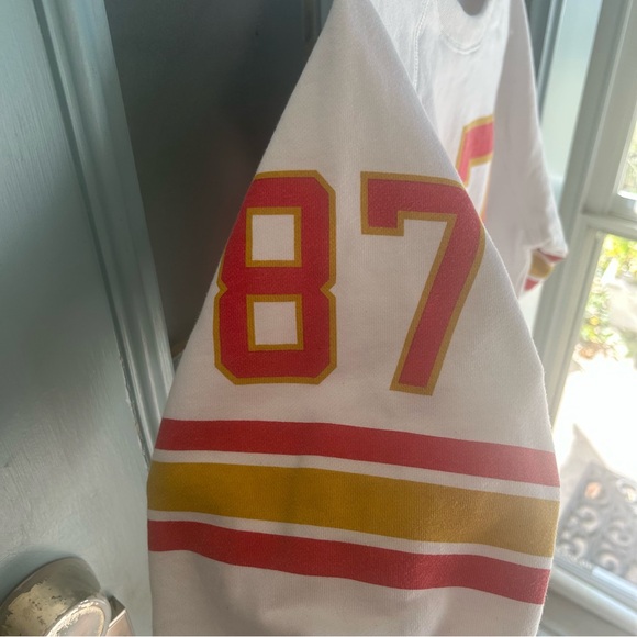 Kansas City Chiefs #87 Kelce Crewneck Raw Hem Pullover Jersey Style Sweatshirt L - Picture 5 of 11